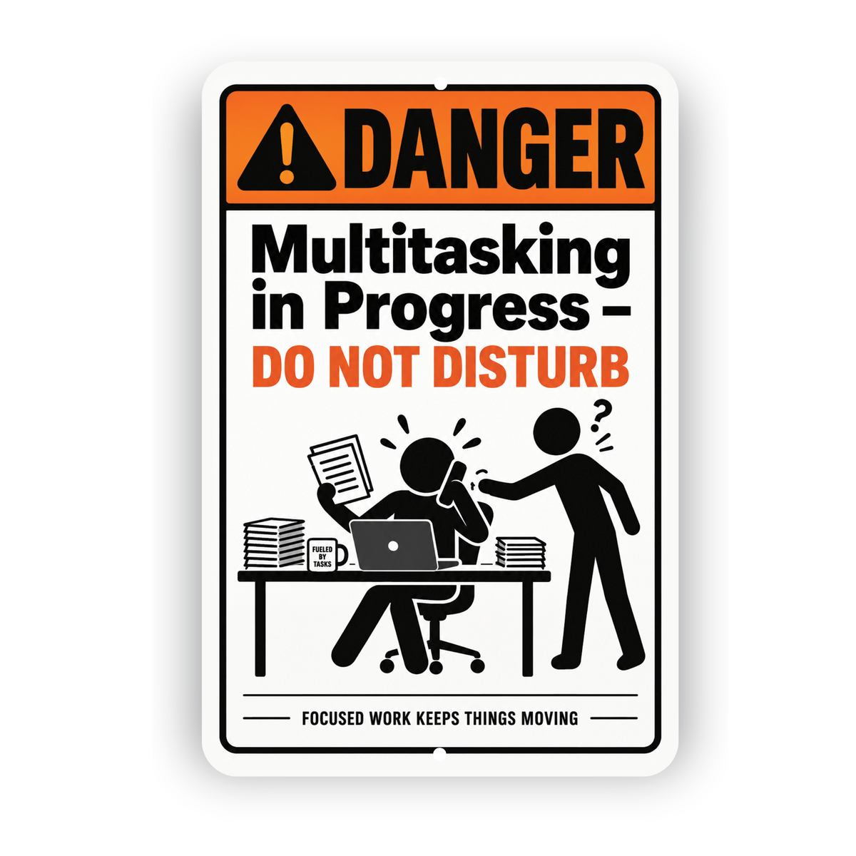 Danger Multitasking in Progress Sign – Funny Office & Workplace Aluminum Sign