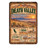 Death Valley National Park facts aluminum sign with vintage California desert artwork