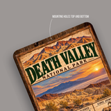 Death Valley National Park aluminum sign showing rounded corners and mounting holes