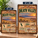 Death Valley National Park facts sign shown in 8 by 12 and 12 by 18 inch sizes
