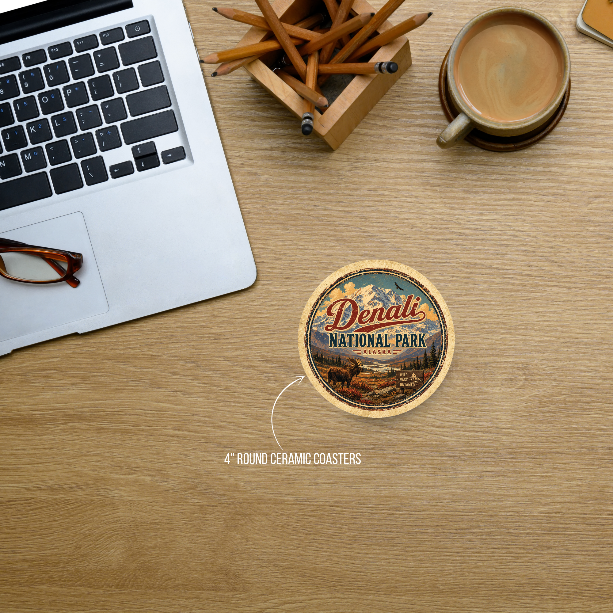 Denali National Park Ceramic Coaster – 4" Round