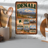 Denali National Park aluminum facts sign displayed in a kitchen