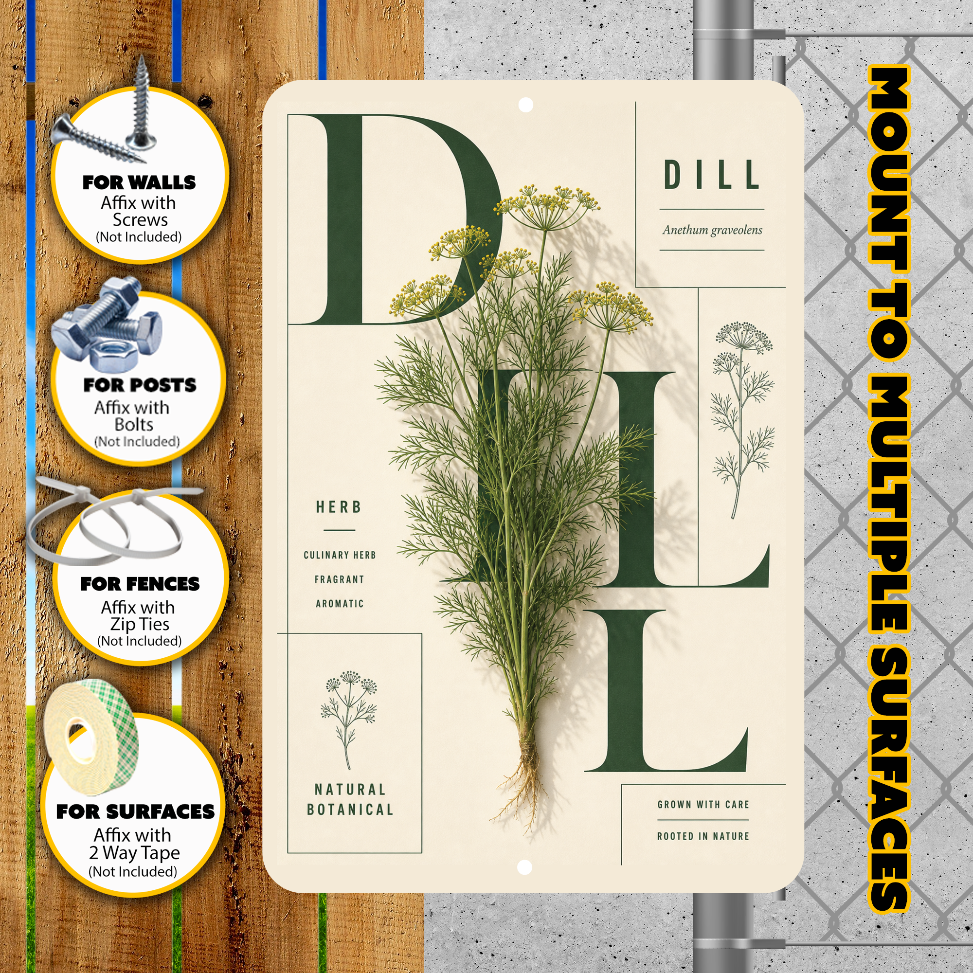 Dill Botanical Aluminum Sign – Herb Kitchen & Garden Décor