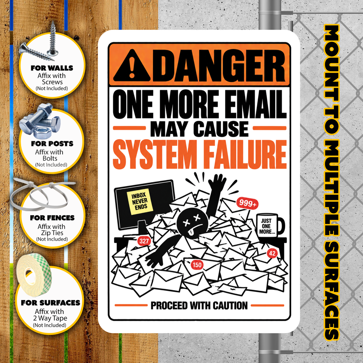 One More Email May Cause System Failure Sign – Funny Office Aluminum Sign