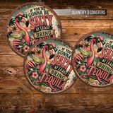 Funny Flamingo Tequila Ceramic Coaster Set – 4-Inch Round