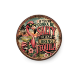 Funny Flamingo Tequila Magnet – 3-Inch Round Tropical Décor