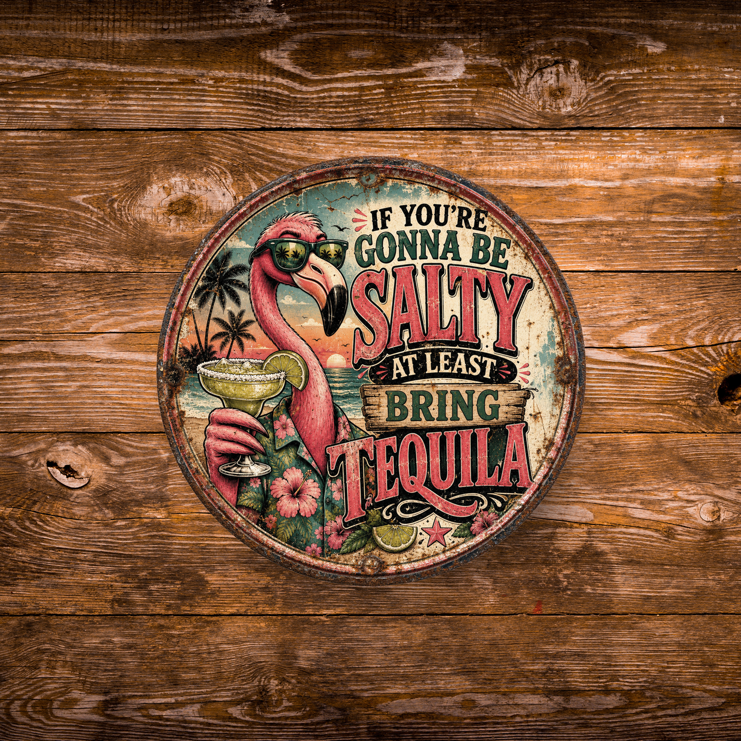 Funny Flamingo Tequila Magnet – 3-Inch Round Tropical Décor