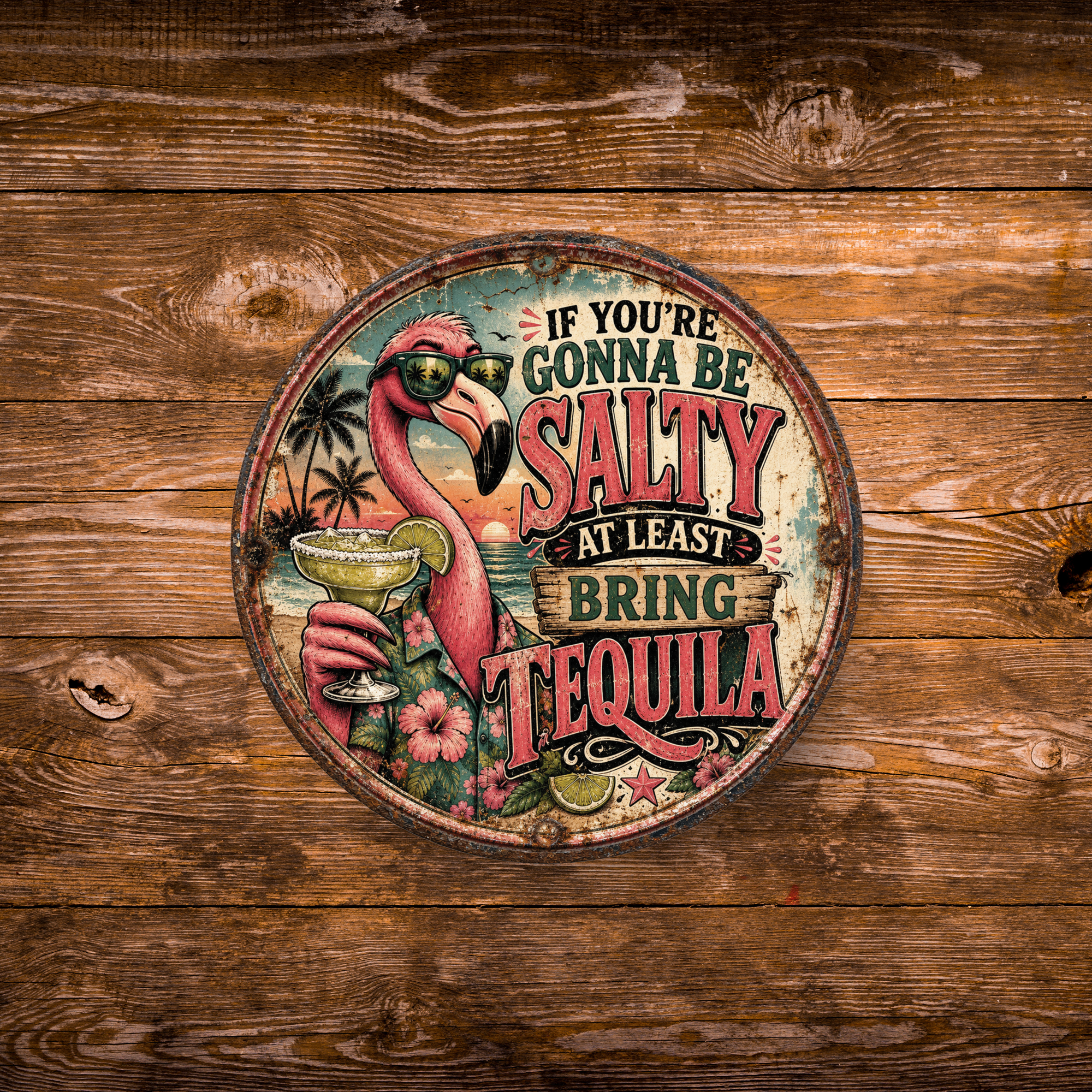 Funny Flamingo Tequila Magnet – 3-Inch Round Tropical Décor