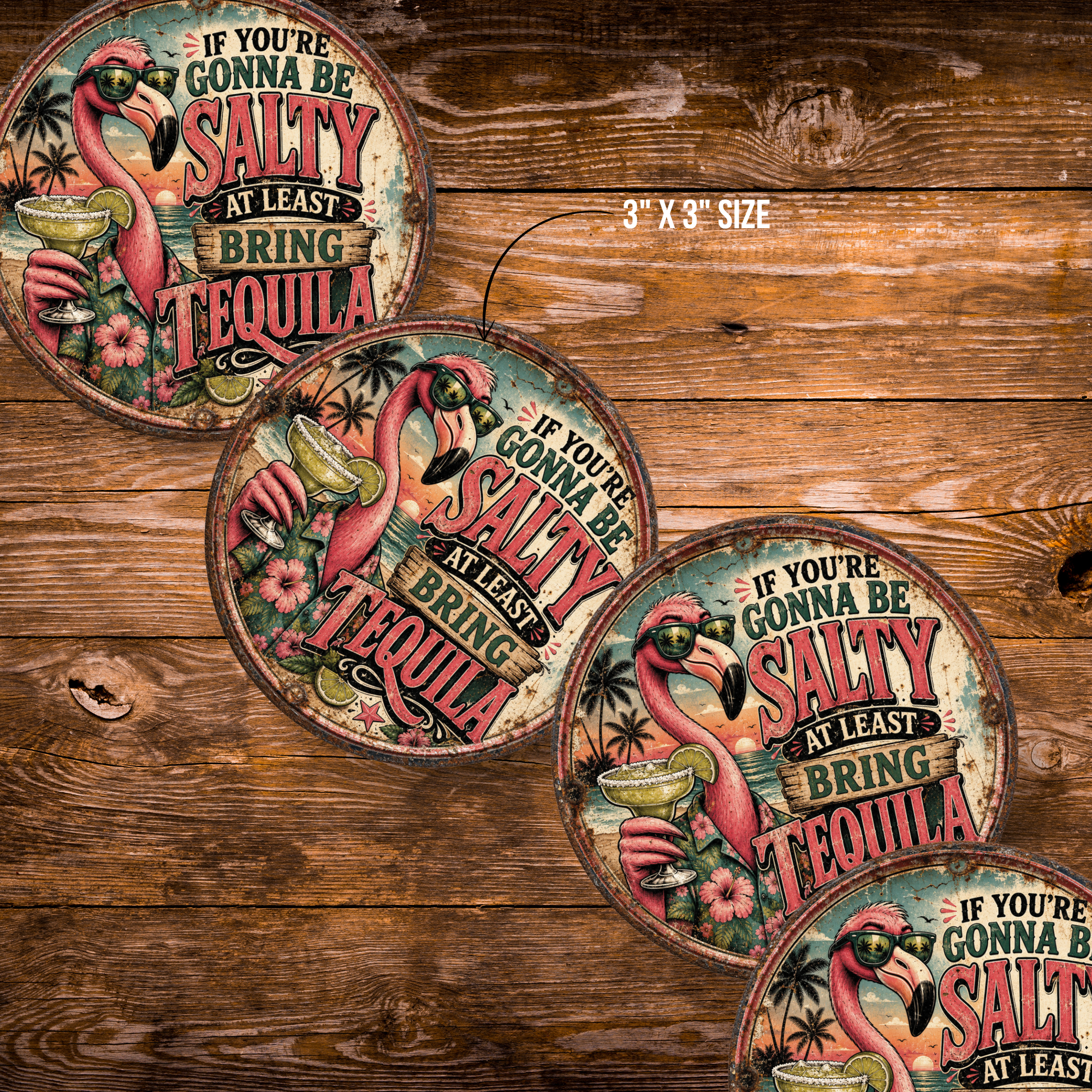 Funny Flamingo Tequila Magnet – 3-Inch Round Tropical Décor