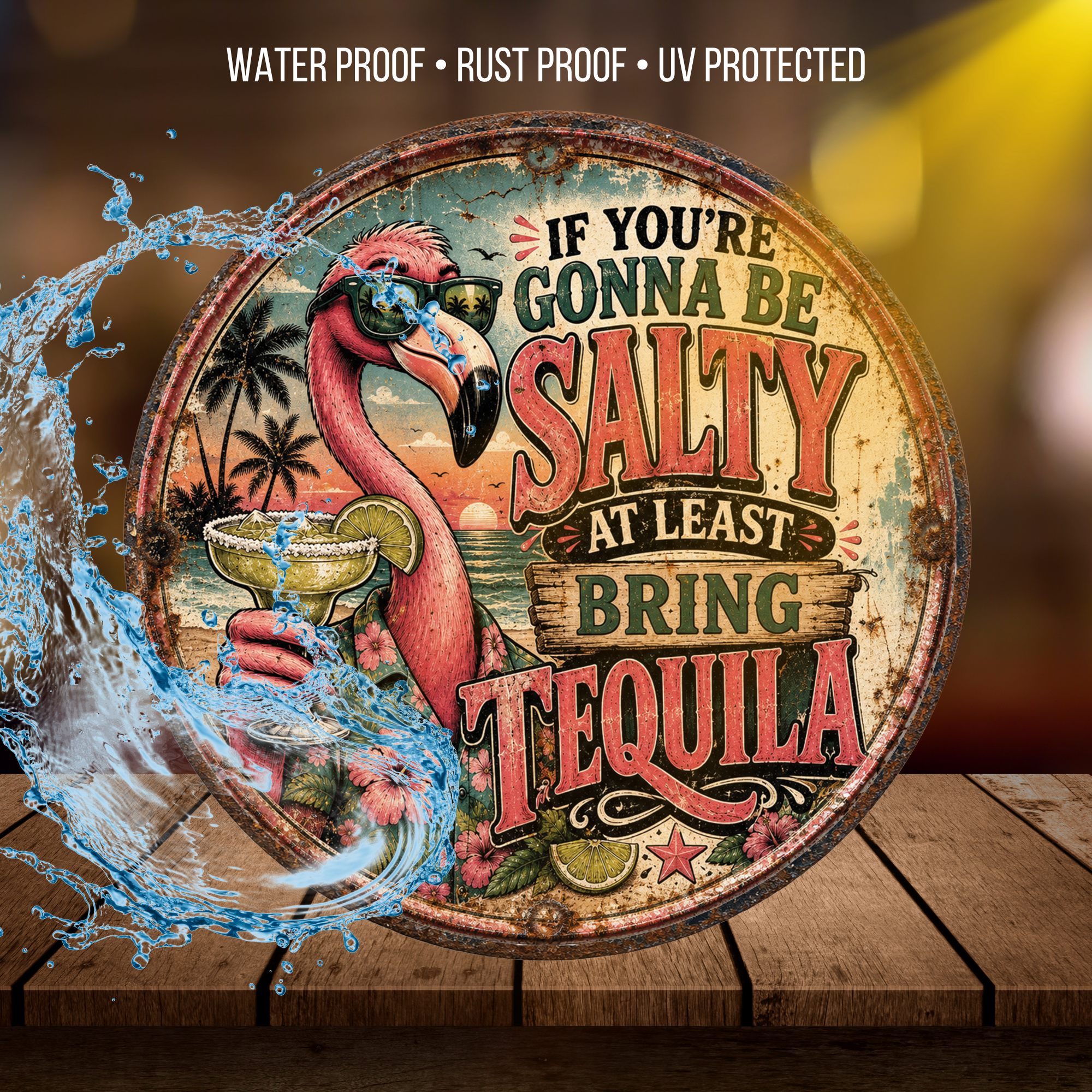 Funny Flamingo Tequila Sign – Salty Tropical Bar Wall Décor