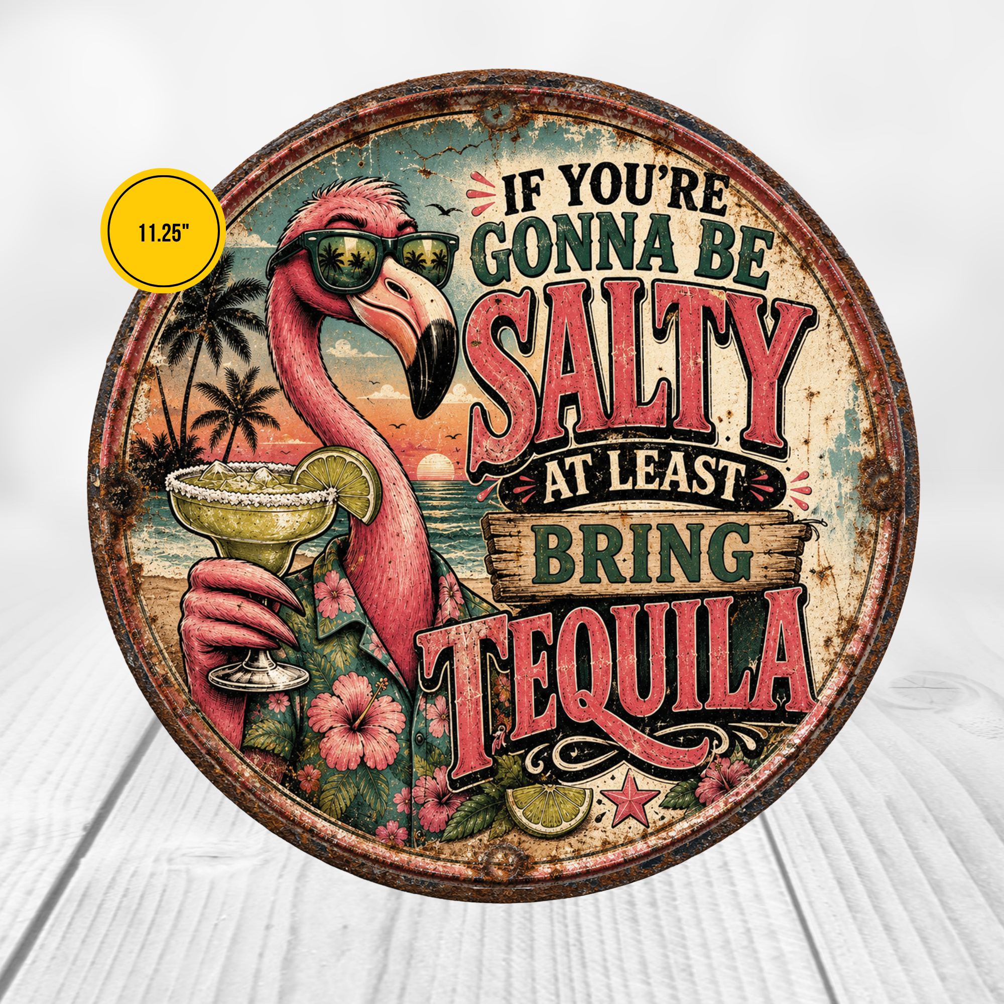 Funny Flamingo Tequila Sign – Salty Tropical Bar Wall Décor