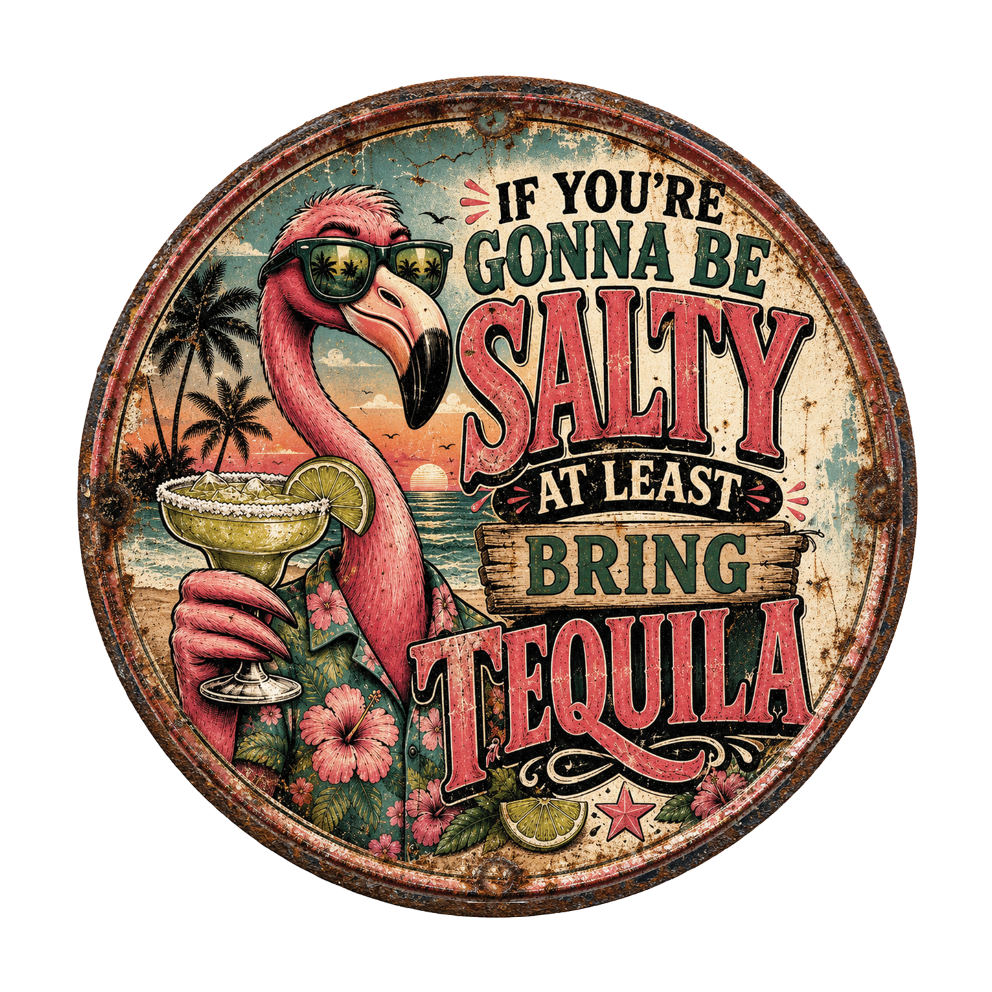 Funny Flamingo Tequila Sign – Salty Tropical Bar Wall Décor