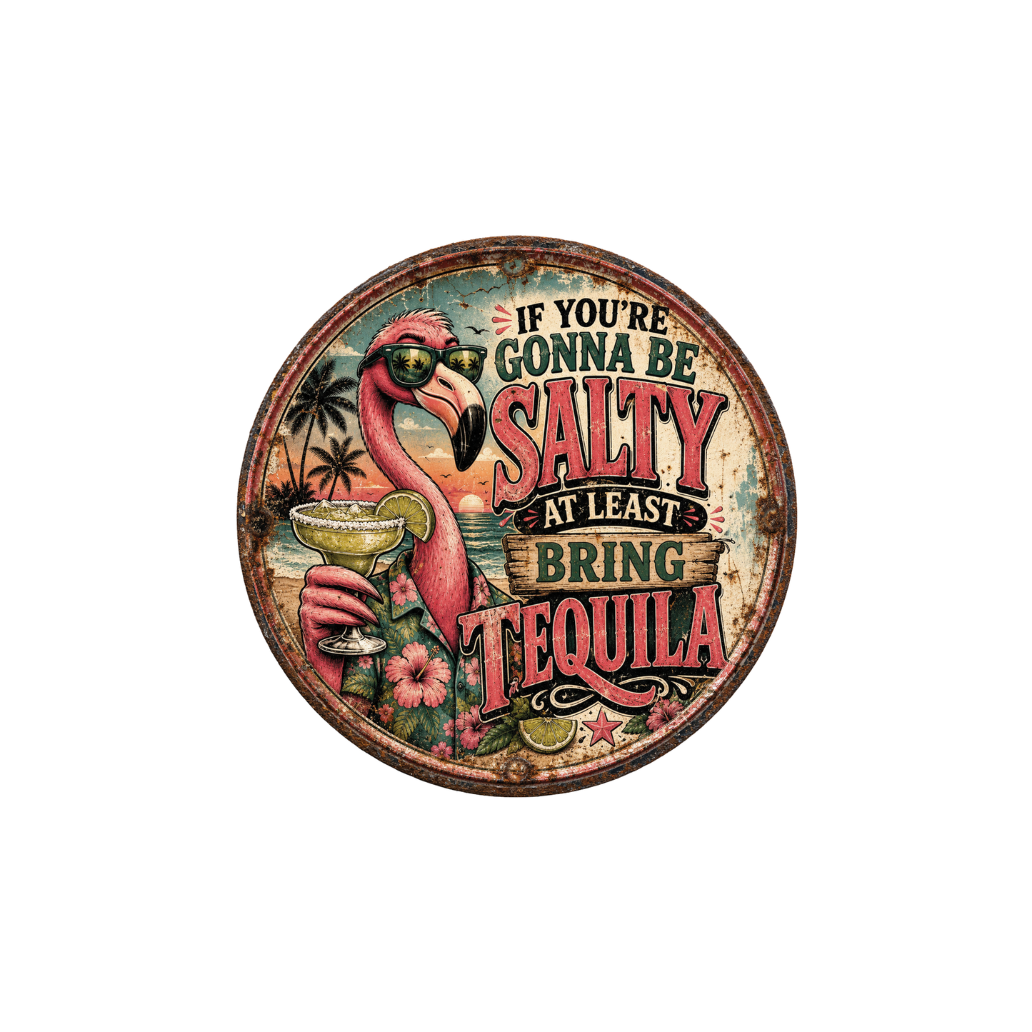 Funny Flamingo Tequila Ceramic Coaster Set – 4-Inch Round