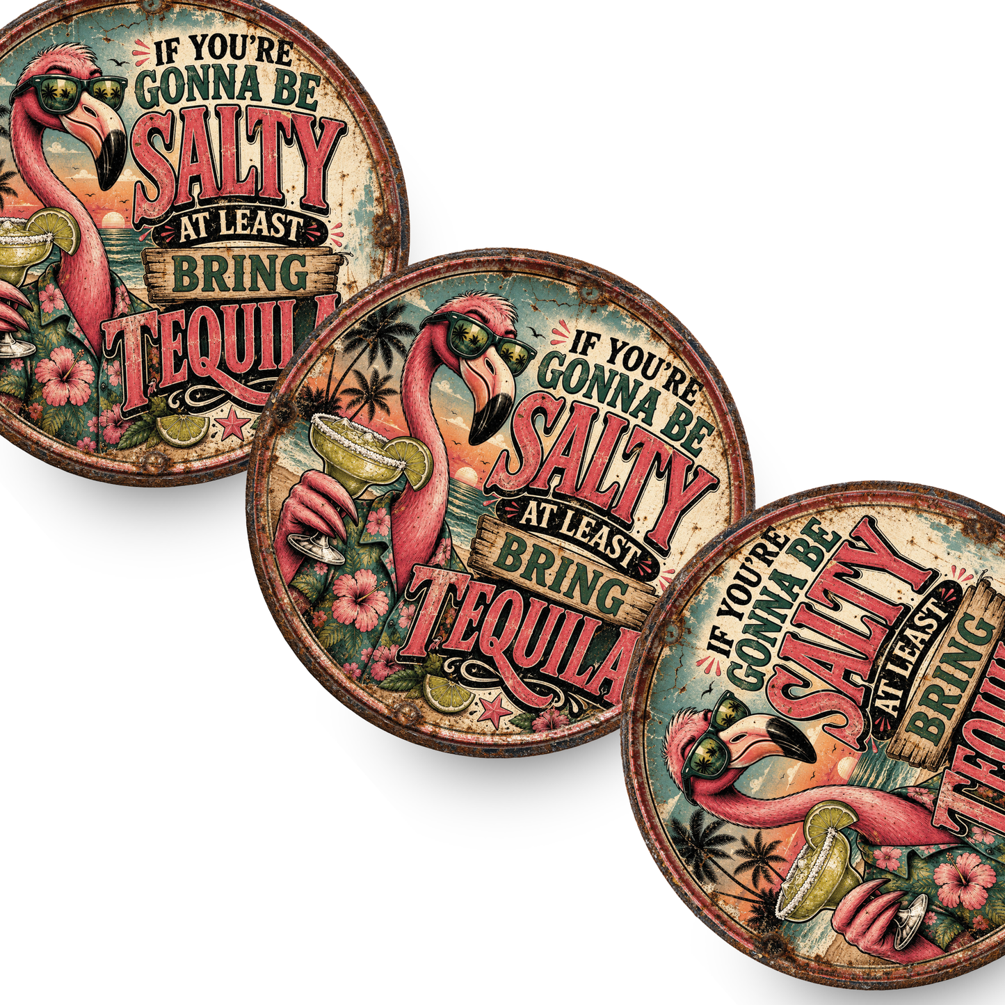 Funny Flamingo Tequila Ceramic Coaster Set – 4-Inch Round