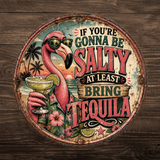 Funny Flamingo Tequila Sign – Salty Tropical Bar Wall Décor