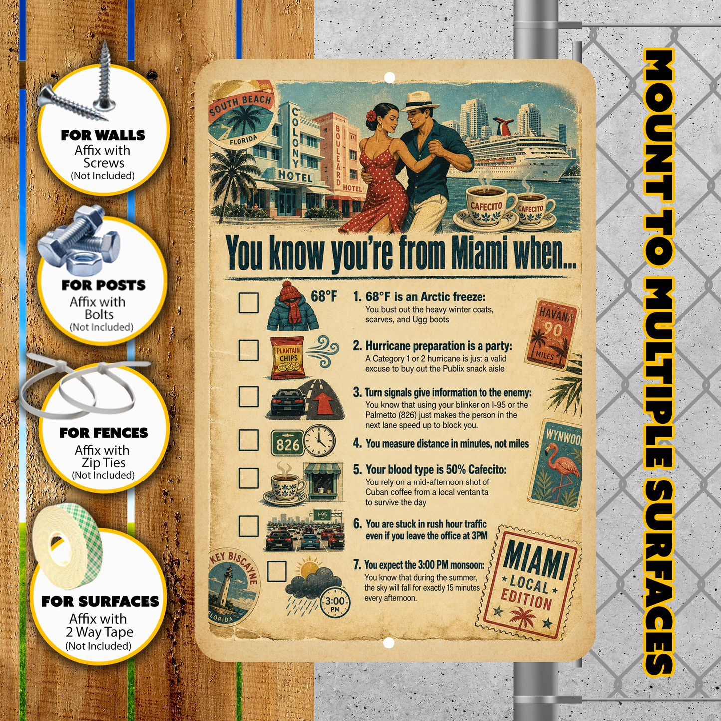 You Know You’re From Miami When… Retro Miami Checklist Sign