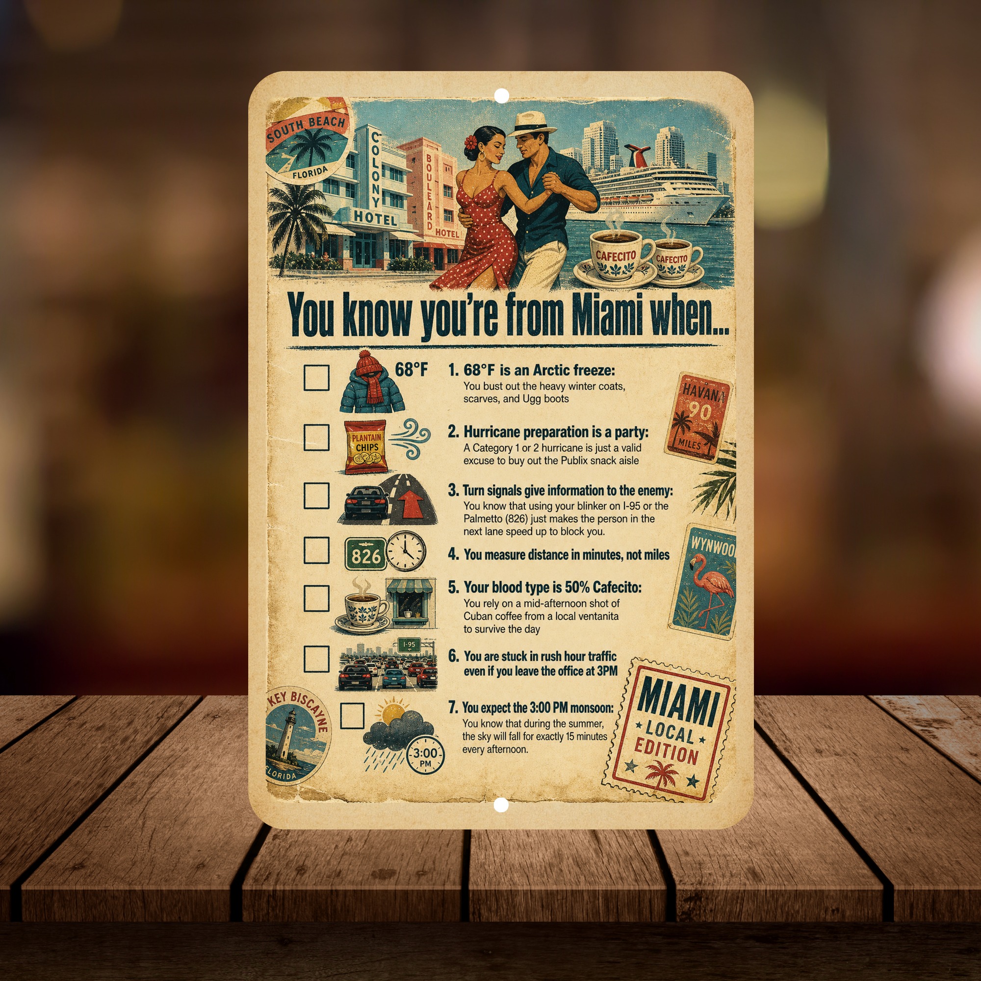 You Know You’re From Miami When… Retro Miami Checklist Sign