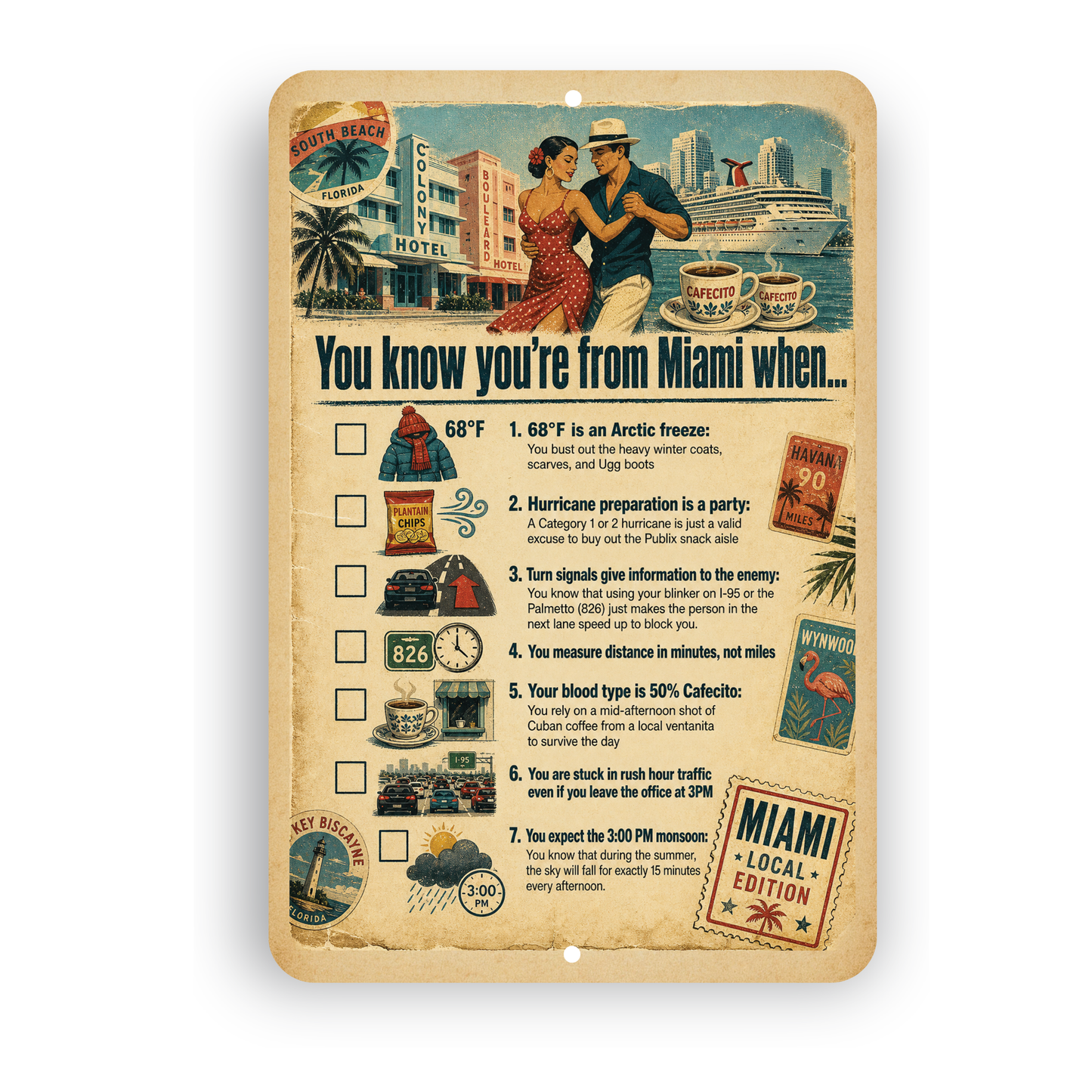 You Know You’re From Miami When… Retro Miami Checklist Sign