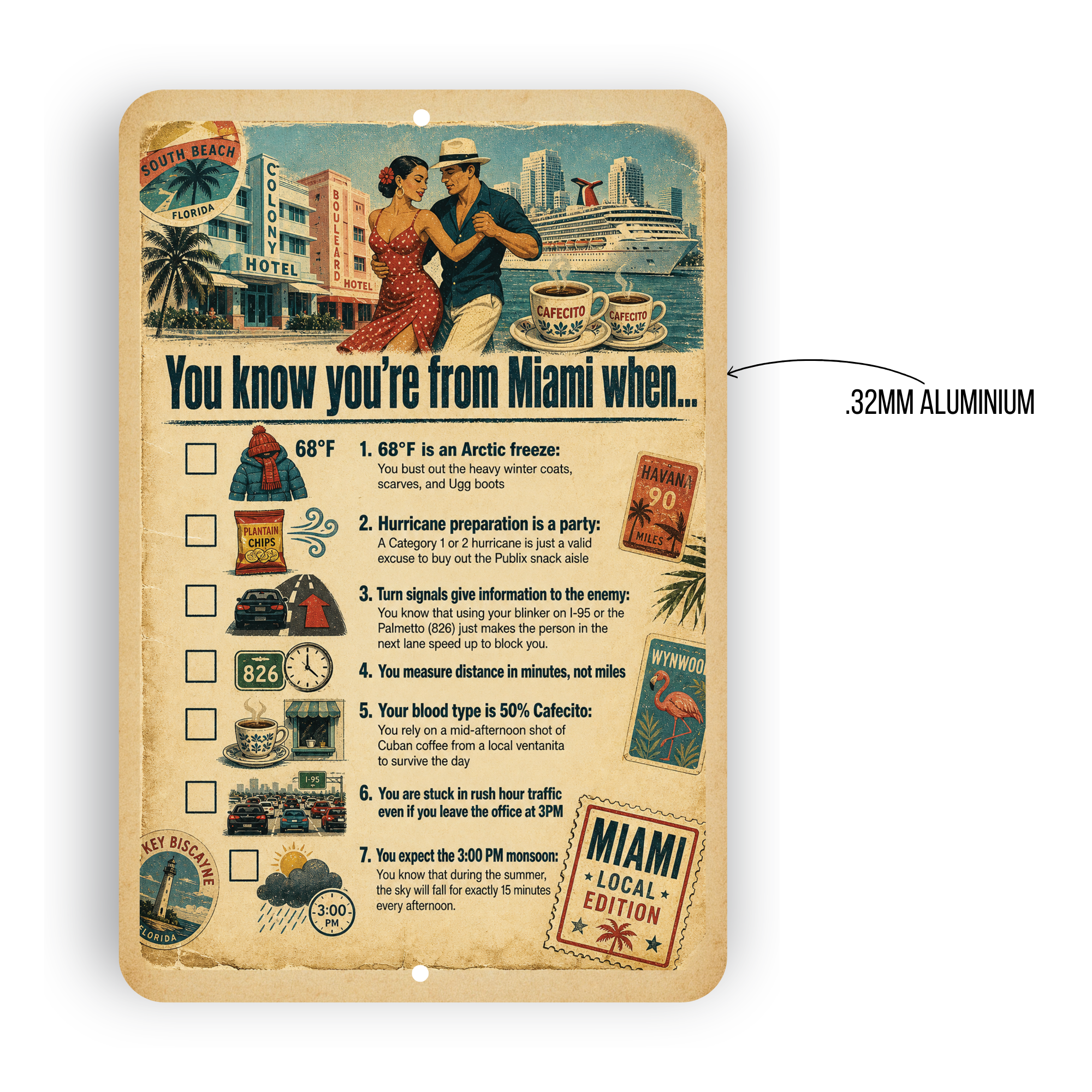 You Know You’re From Miami When… Retro Miami Checklist Sign