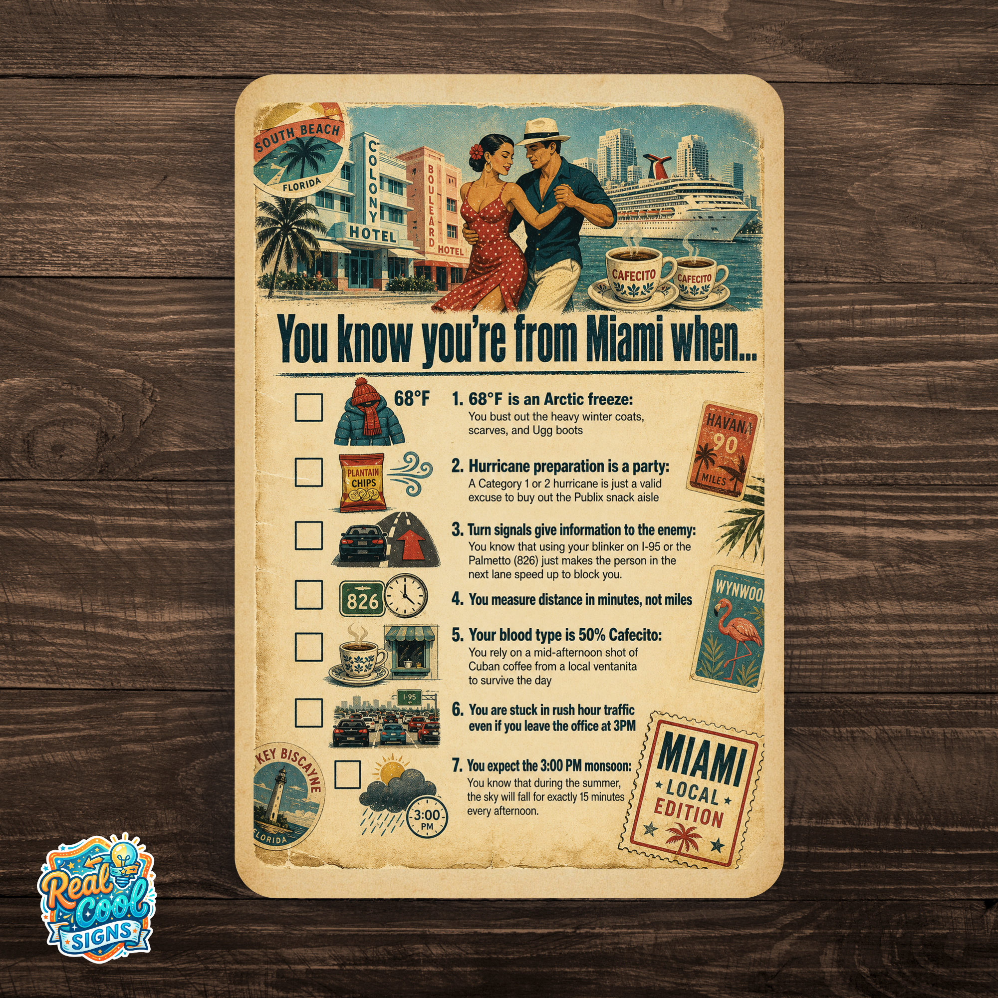 You Know You’re From Miami When… Retro Miami Checklist Sign