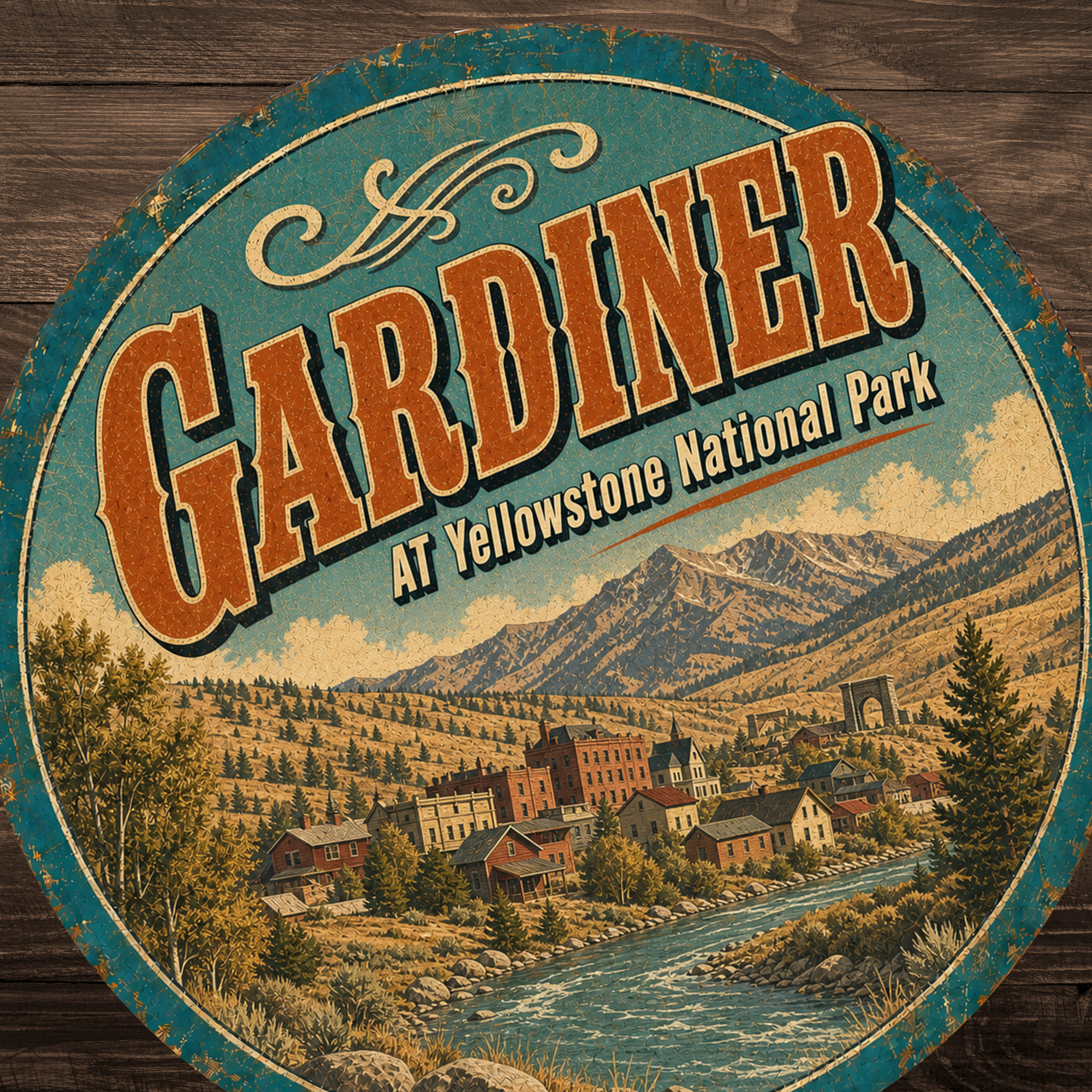 Gardiner Yellowstone National Park Sign 12" Round