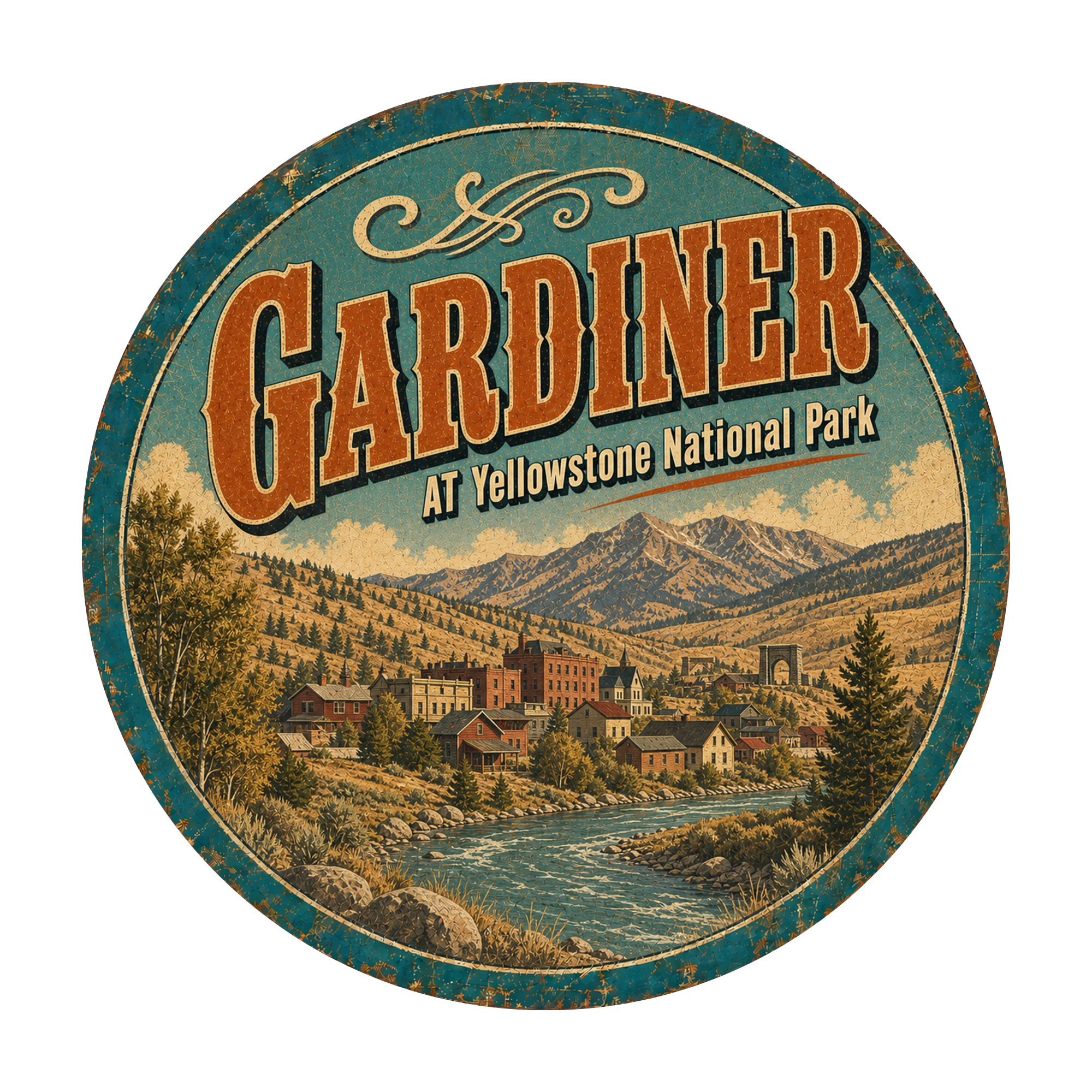 Gardiner Yellowstone National Park Sign 12" Round