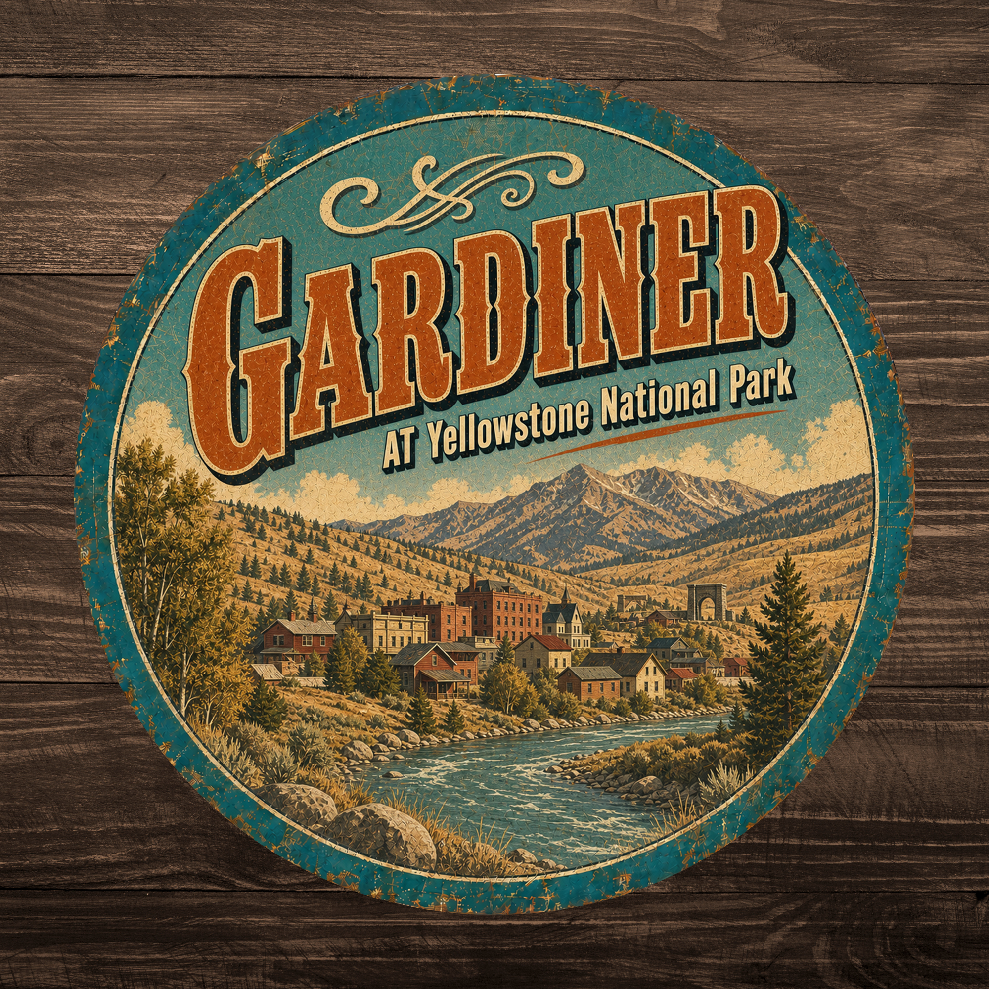 Gardiner Yellowstone National Park Sign 12" Round