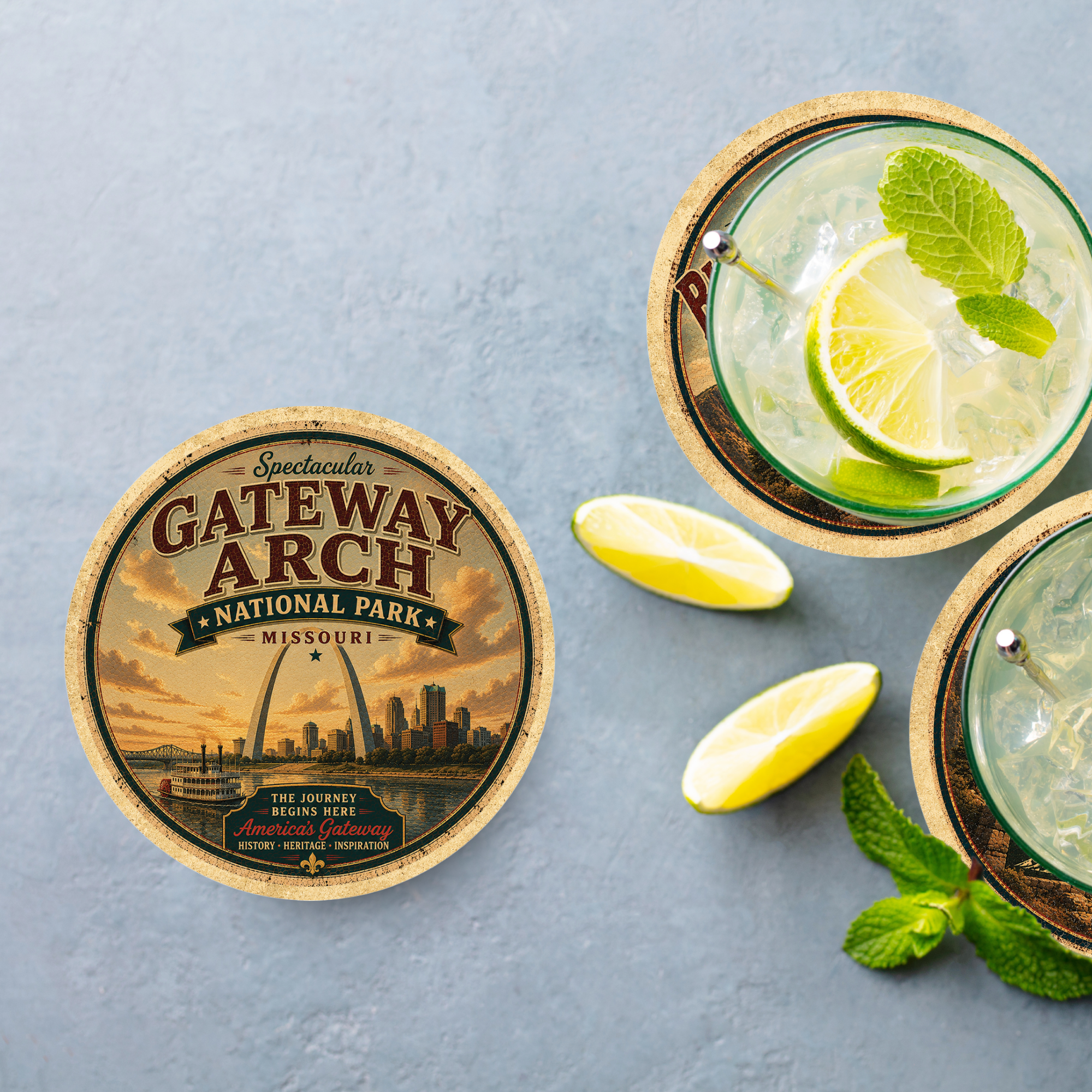 Gateway Arch National Park Ceramic Coaster – 4" Round