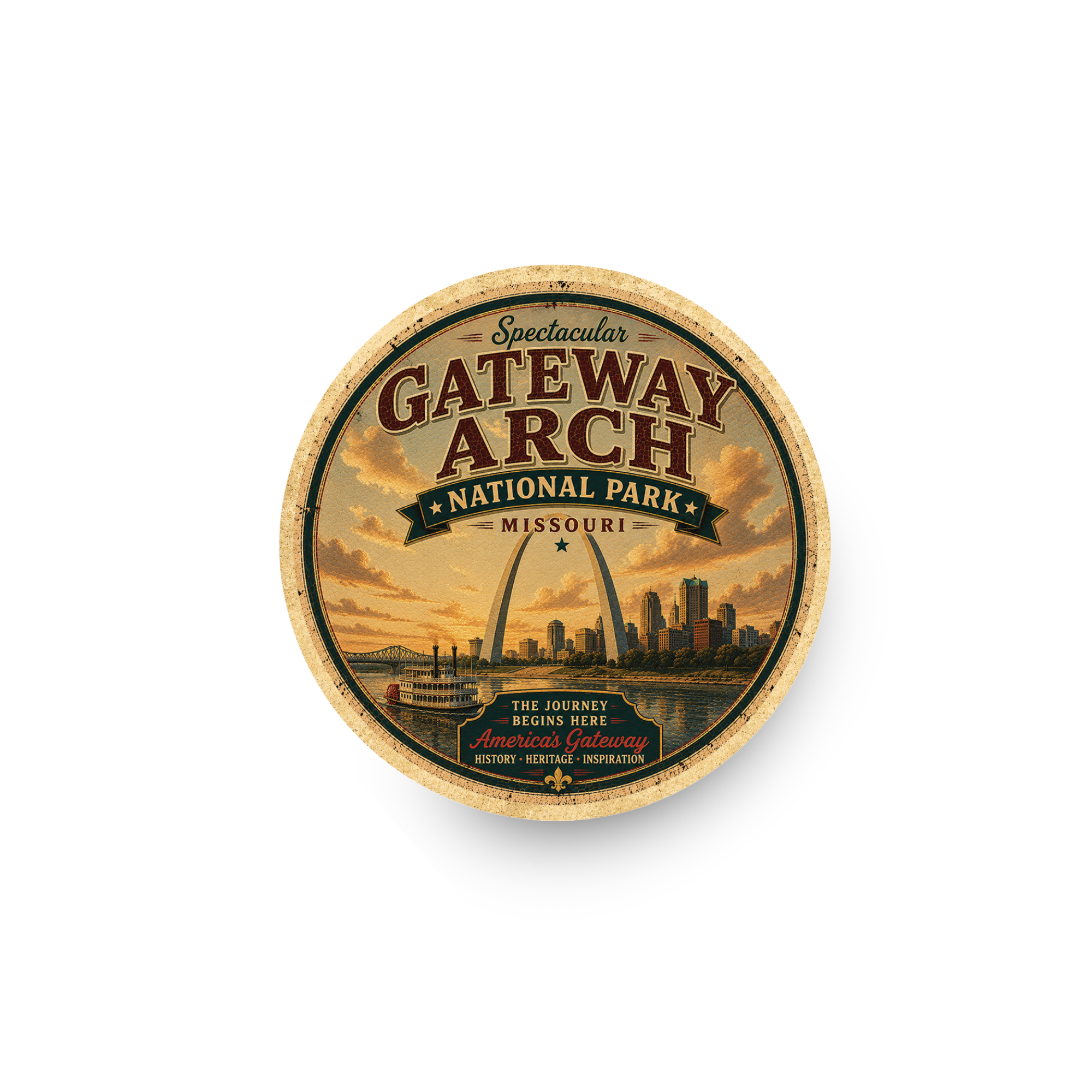 Gateway Arch National Park Ceramic Coaster – 4" Round