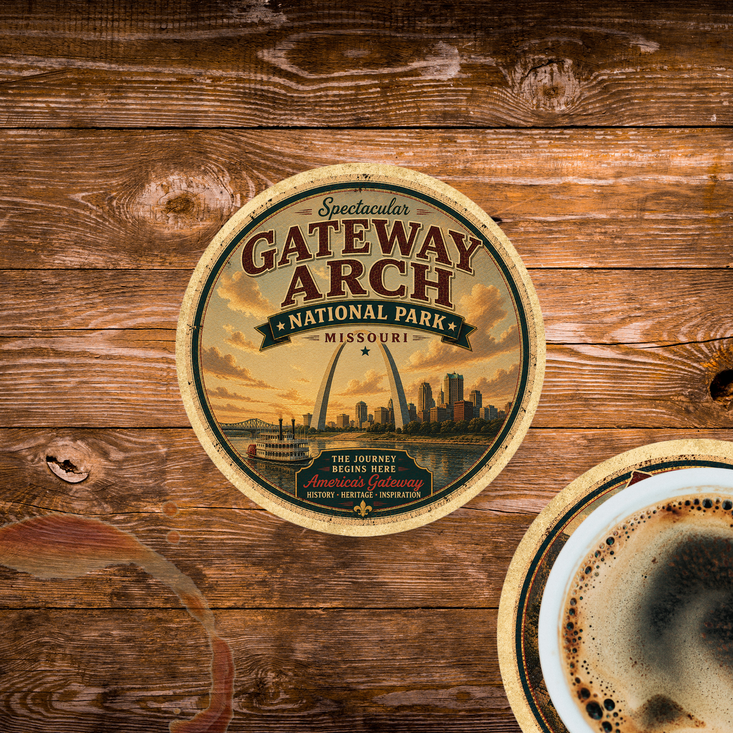 Gateway Arch National Park Ceramic Coaster – 4" Round