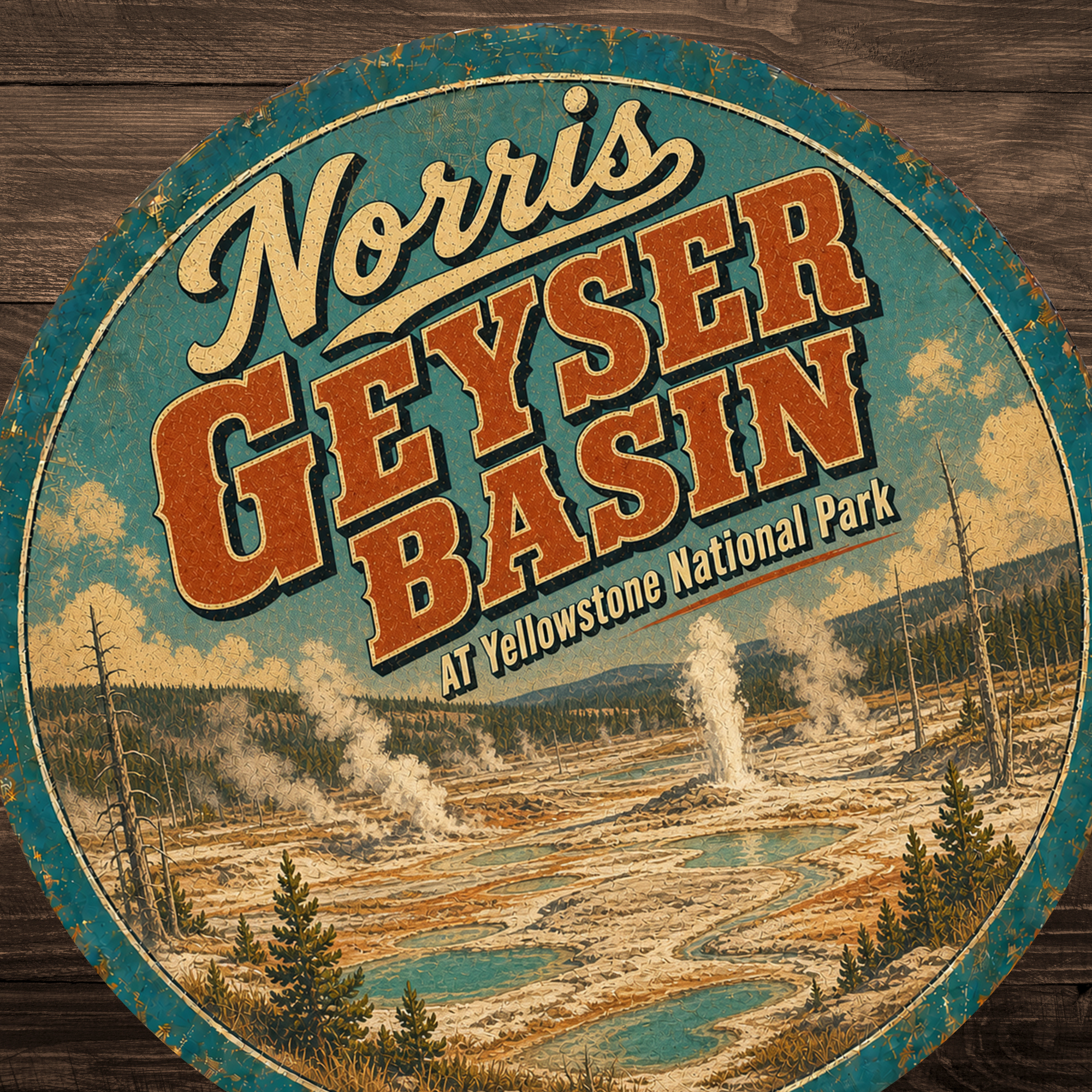 Geyser Basin Yellowstone National Park Sign 12" Round