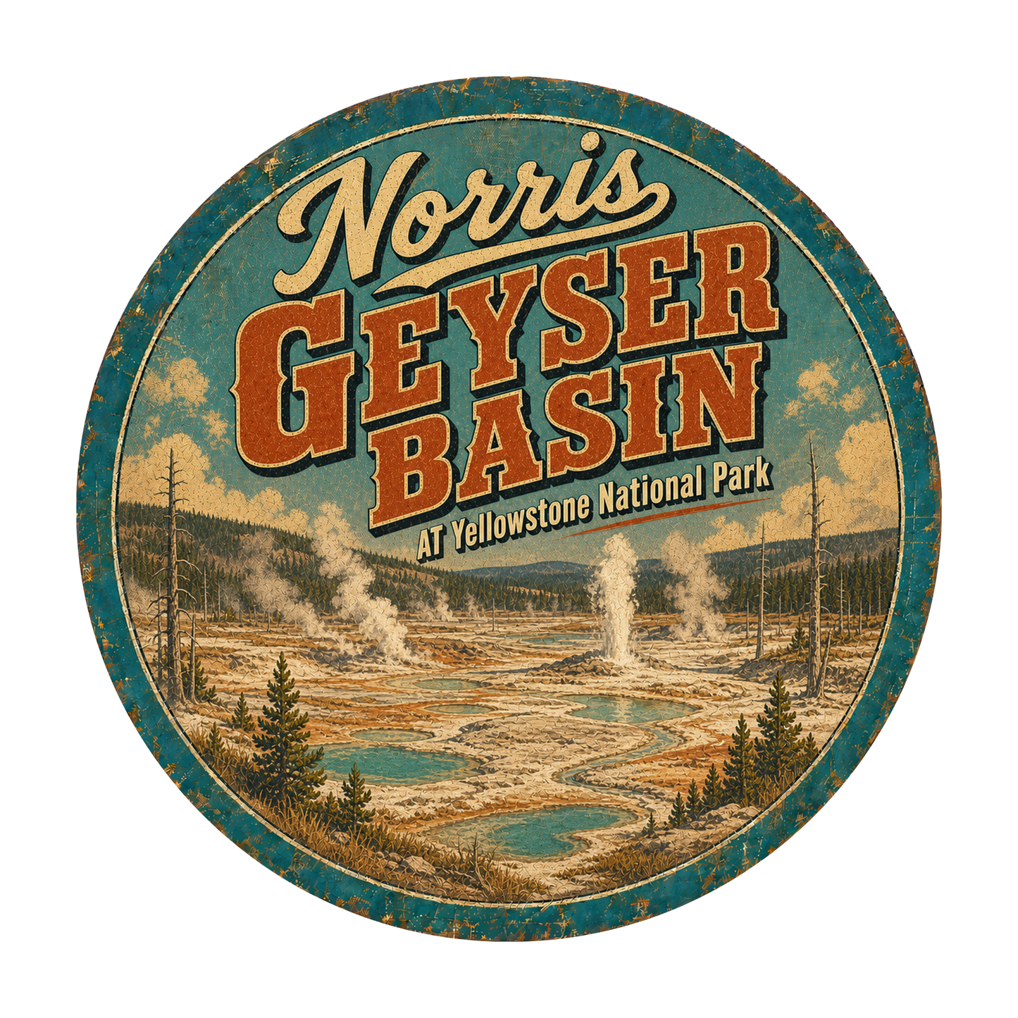 Geyser Basin Yellowstone National Park Sign 12" Round