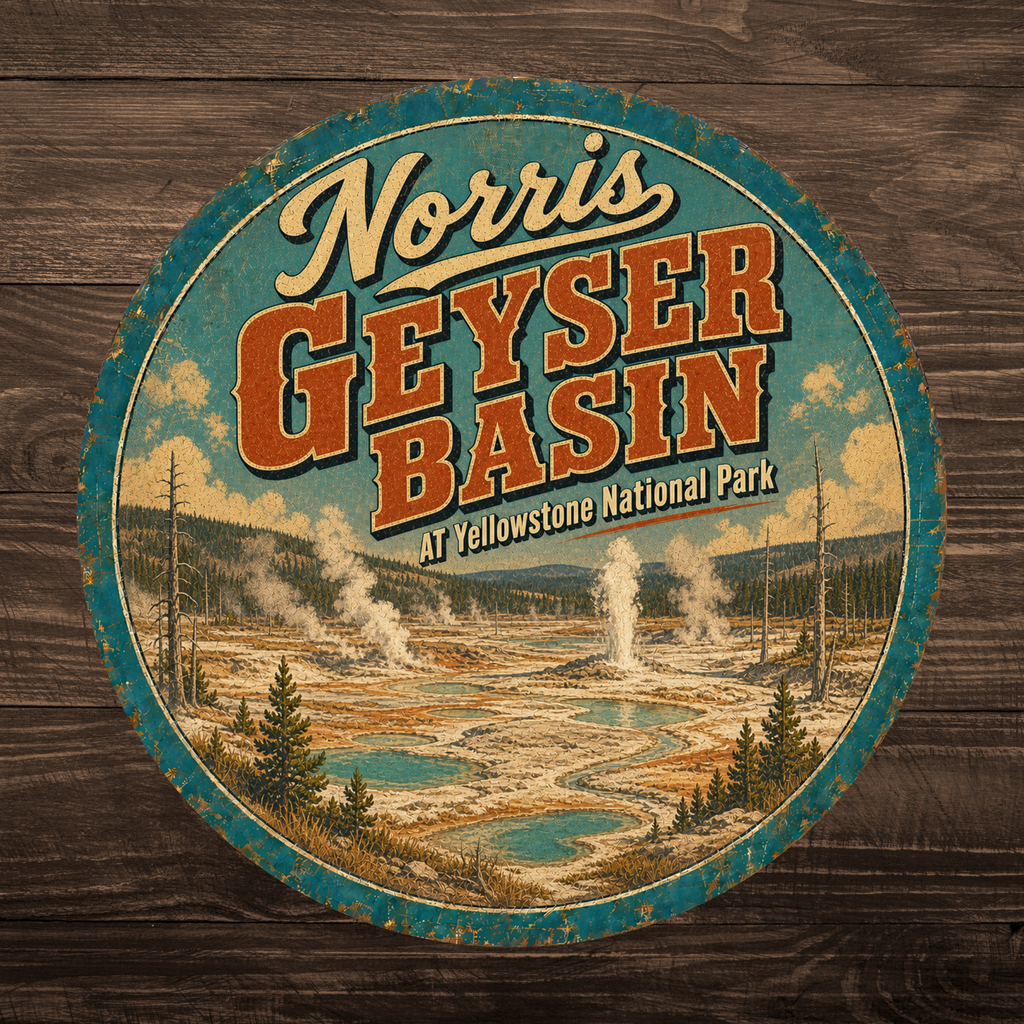 Geyser Basin Yellowstone National Park Sign 12" Round