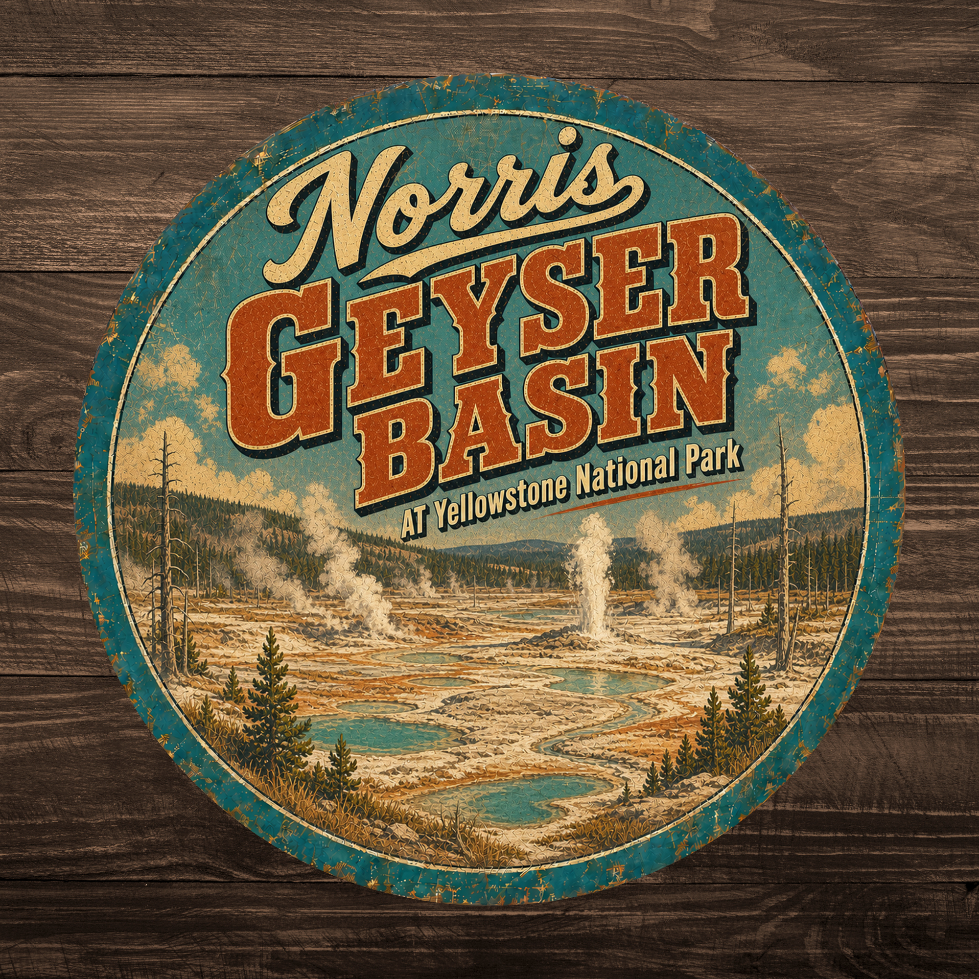Geyser Basin Yellowstone National Park Sign 12" Round