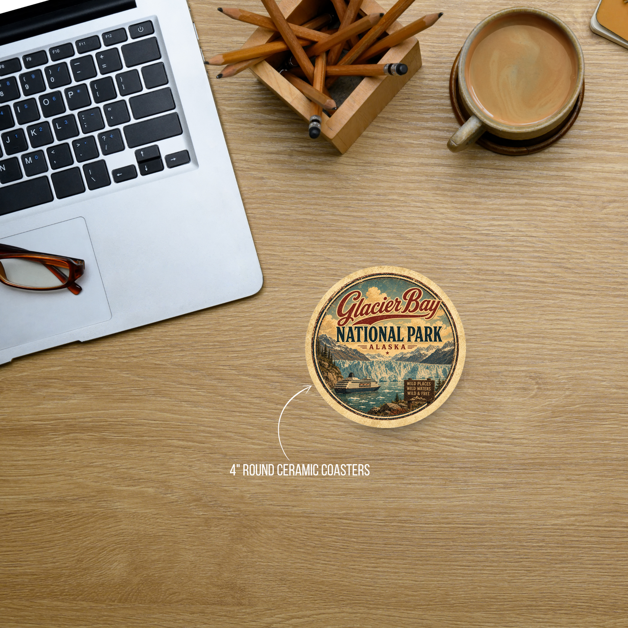 Glacier Bay National Park Ceramic Coaster – 4" Round