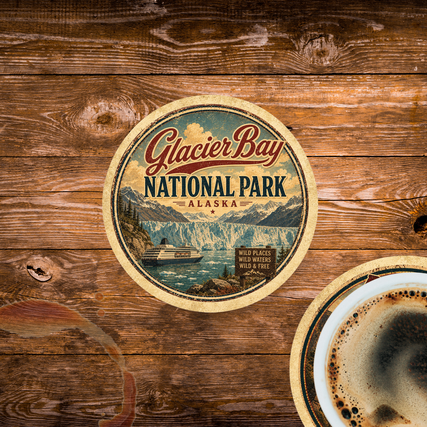Glacier Bay National Park Ceramic Coaster – 4" Round