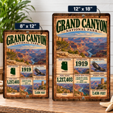 Grand Canyon National Park facts sign shown in 8 by 12 and 12 by 18 inch sizes