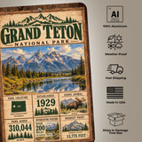 Grand Teton National Park sign features including aluminum construction and weather resistance