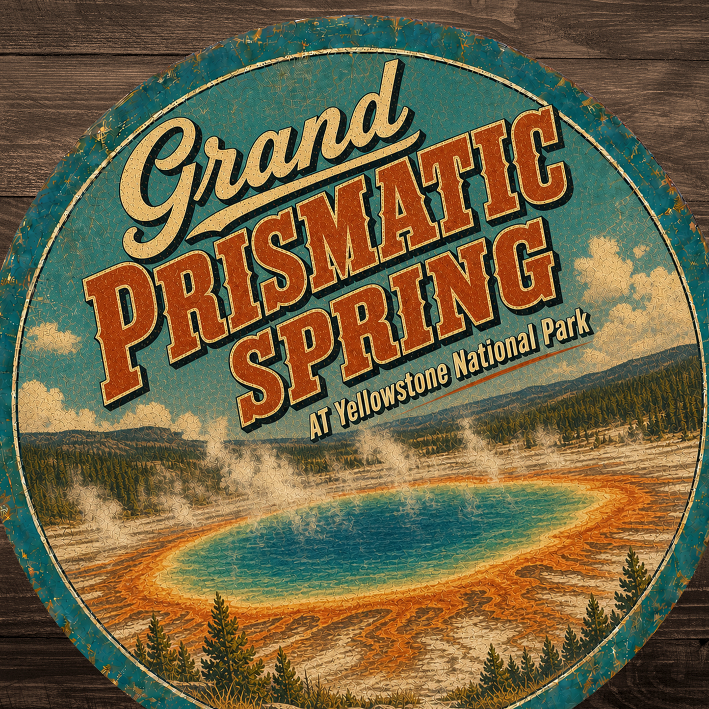 Grand Prismatic Spring Yellowstone National Park Sign 12" Round