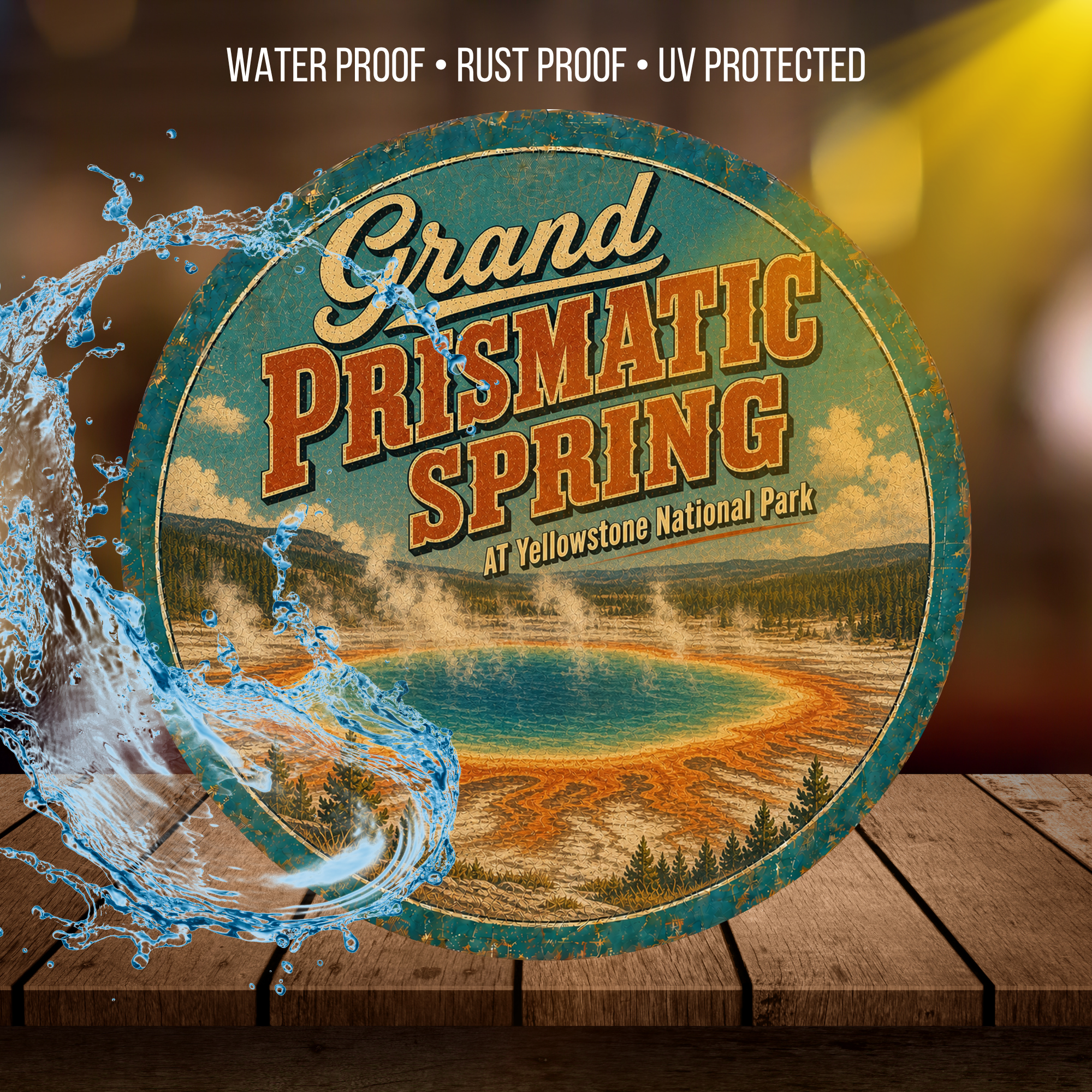 Grand Prismatic Spring Yellowstone National Park Sign 12" Round