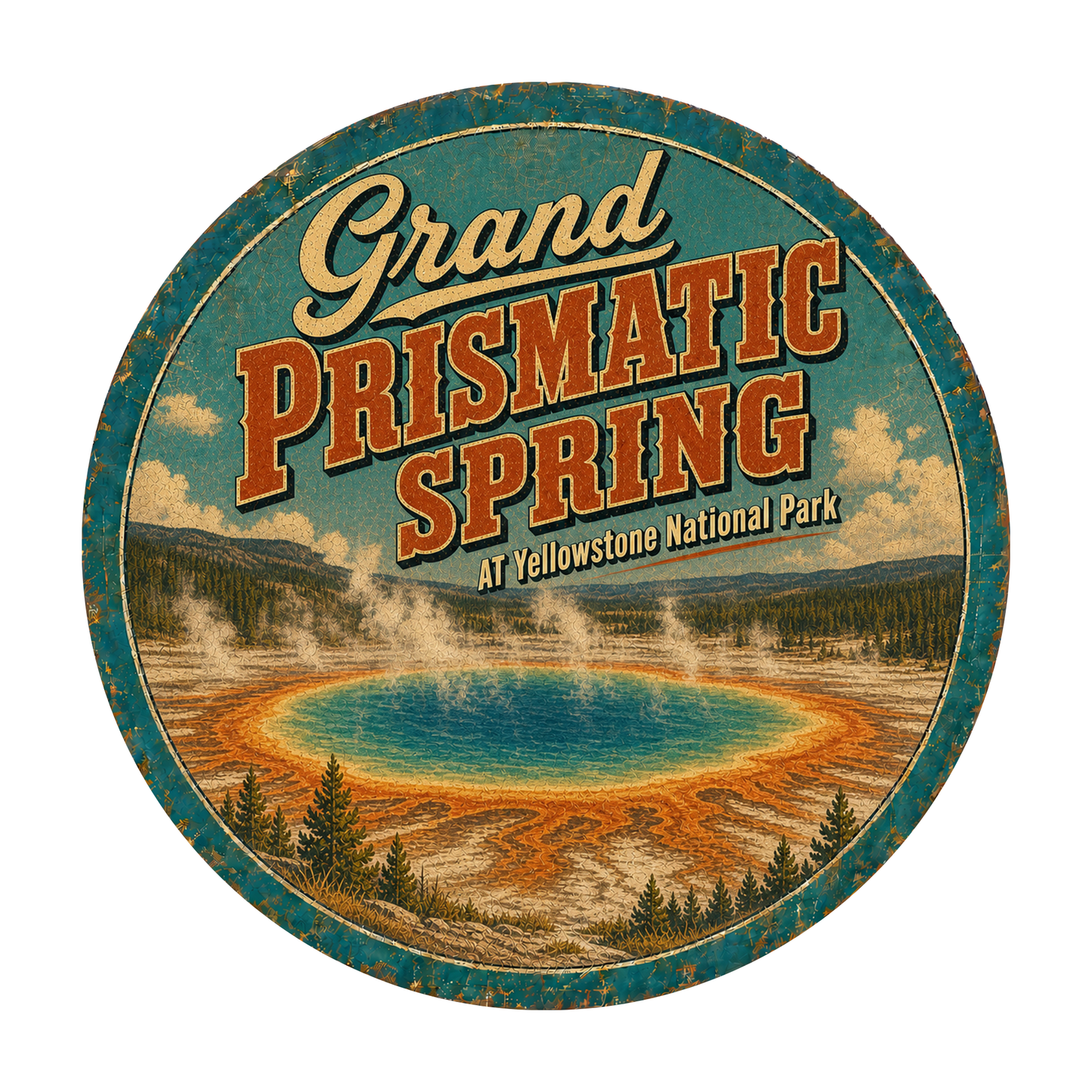 Grand Prismatic Spring Yellowstone National Park Sign 12" Round