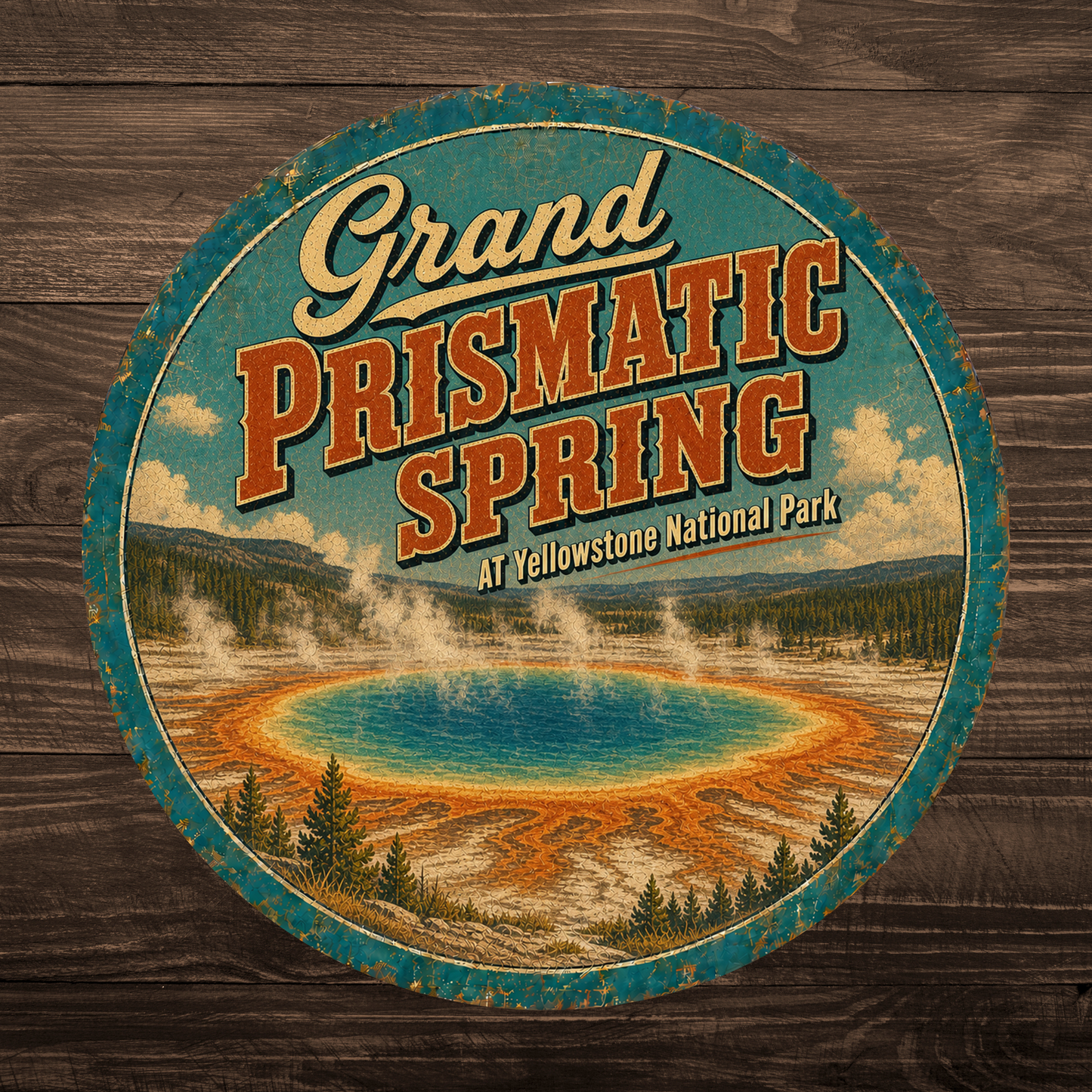 Grand Prismatic Spring Yellowstone National Park Sign 12" Round
