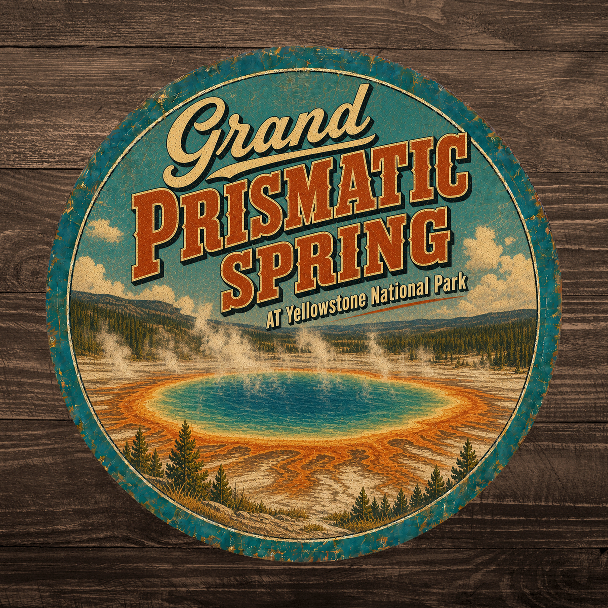Grand Prismatic Spring Yellowstone National Park Sign 12" Round