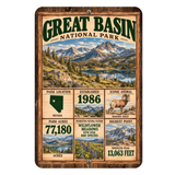Great Basin National Park facts aluminum sign with vintage Nevada mountain artwork