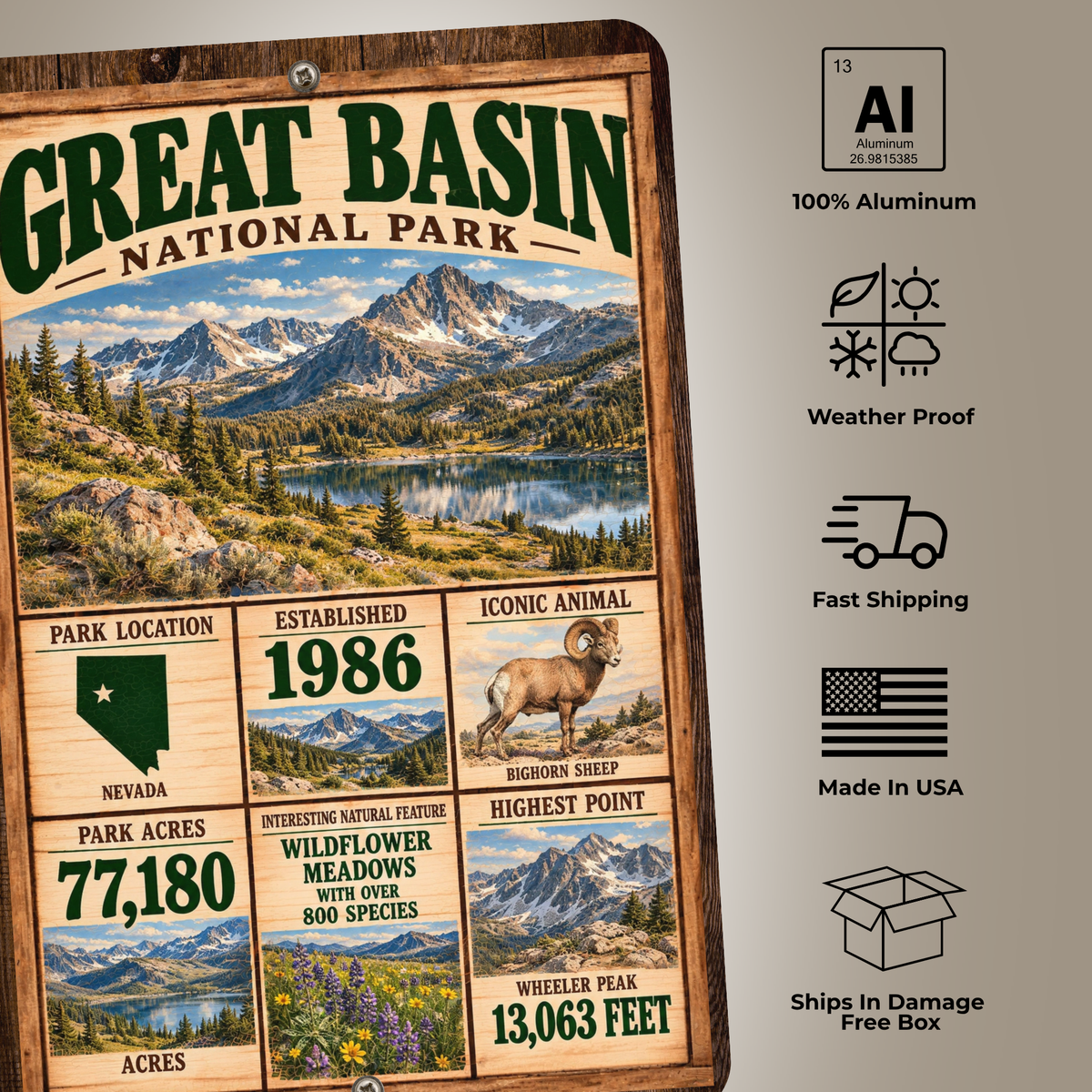 Great Basin National Park sign features including aluminum construction and weather resistance
