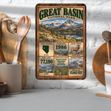 Great Basin National Park aluminum facts sign displayed in a kitchen