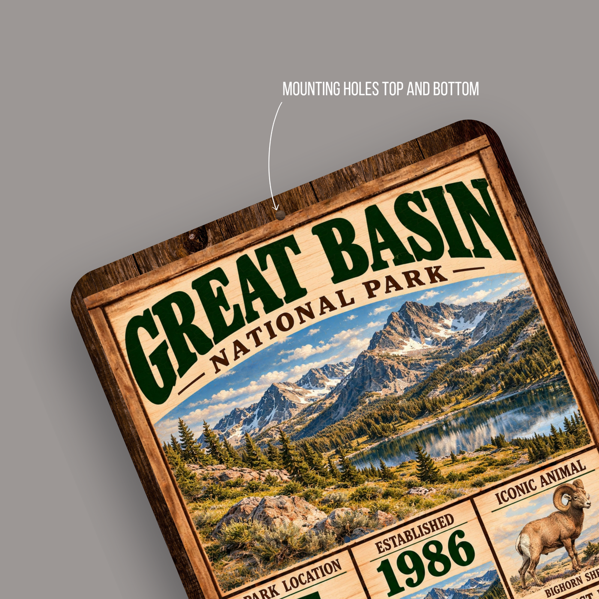 Great Basin National Park aluminum sign showing rounded corners and mounting holes