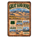 Great Sand Dunes National Park facts aluminum sign with vintage Colorado landscape artwork