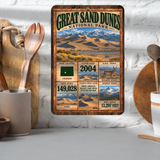 Great Sand Dunes National Park aluminum facts sign displayed in a kitchen