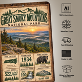 Great Smoky Mountains National Park sign features including aluminum construction and weather resistance